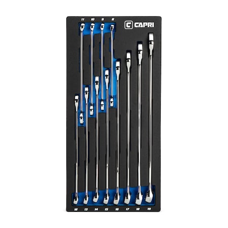 Capri Tools WaveDrive Pro Combination Wrench Set for Regular and Rounded Bolts, 8 to 19 mm, Metric, 12-Piece CP11750-12MT
